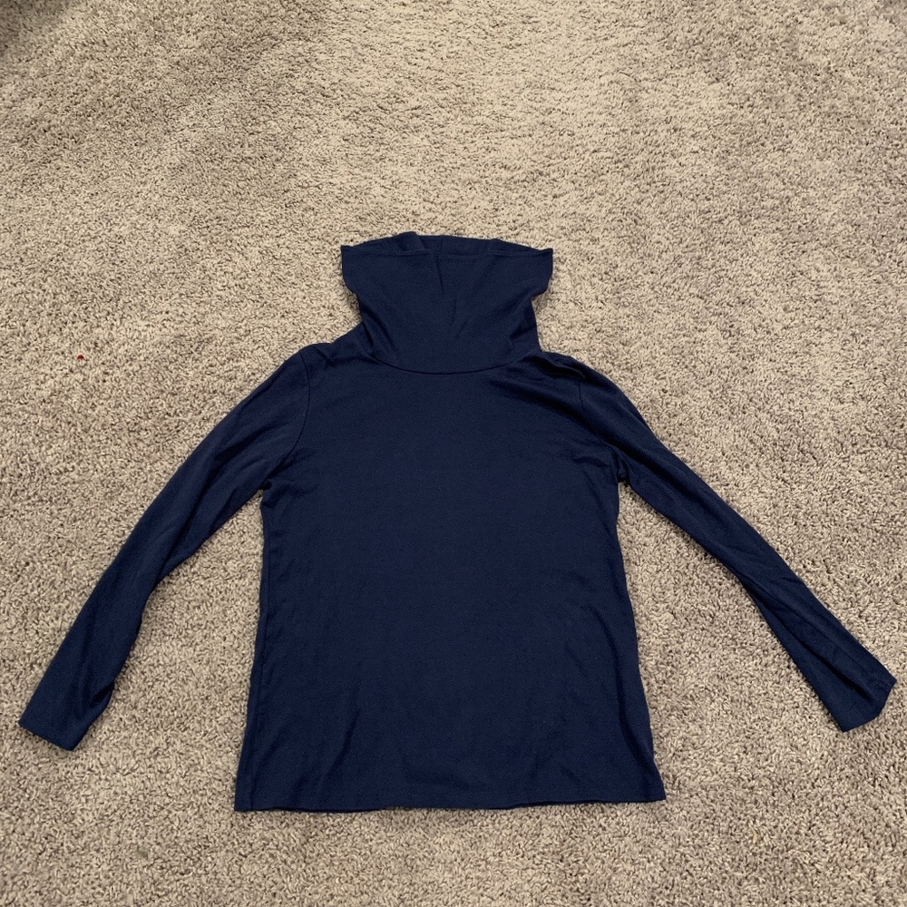 L.L. Women's Pima Cotton Tee Long-Sleeve Cowlneck Size M Blue